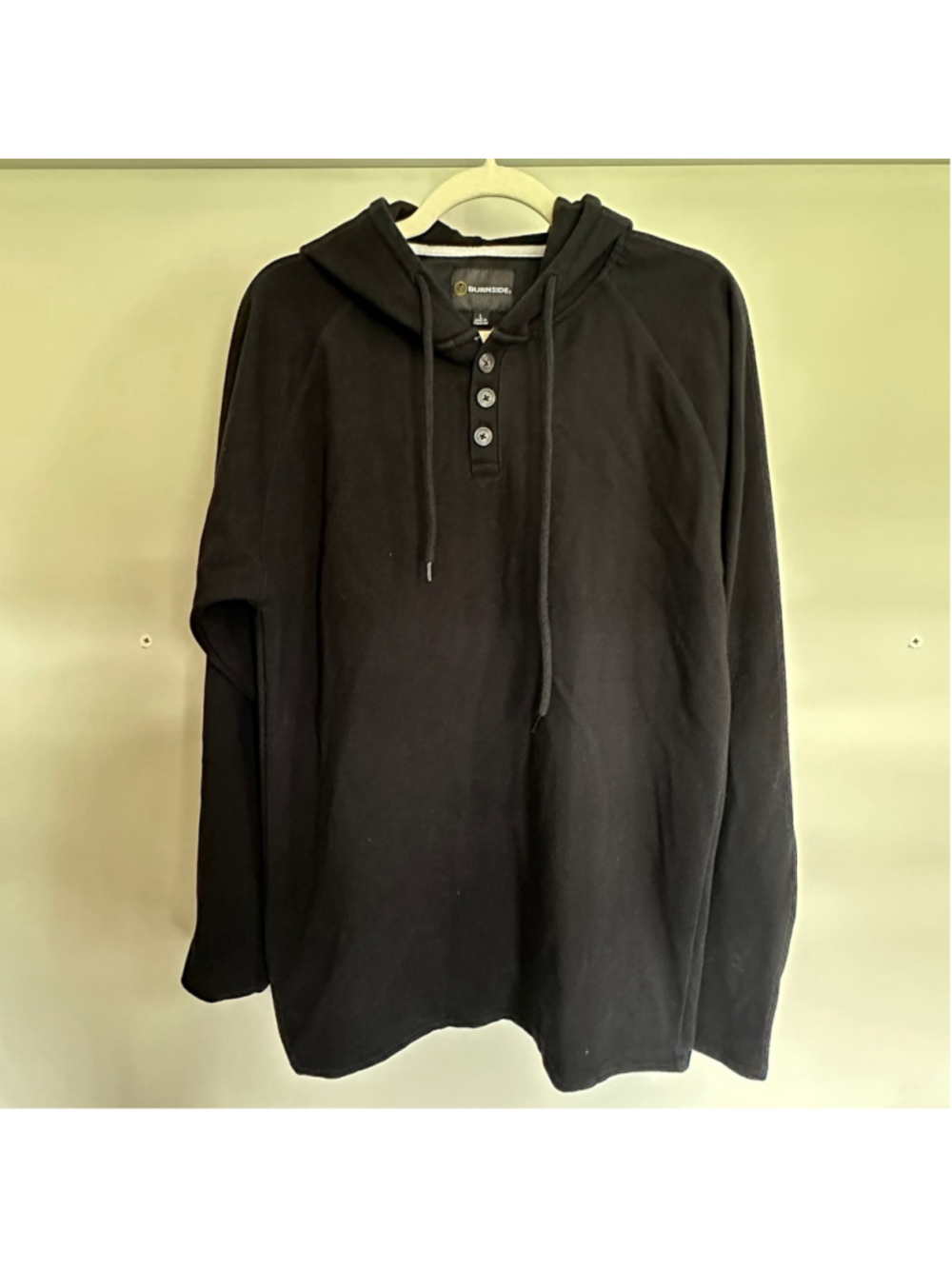 Burnside Mens Black Henley Hoodie Pullover Stretch Sweatshirt Size L